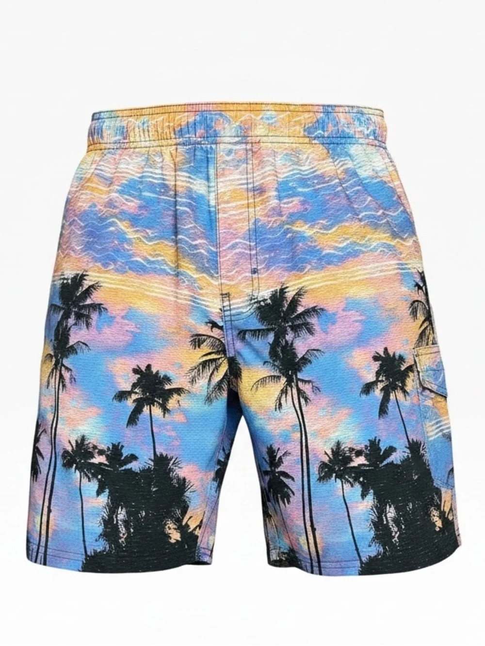 Title: Ocean Current Sunset Palms Tropical Beach Volley Shorts Multicolor Size M